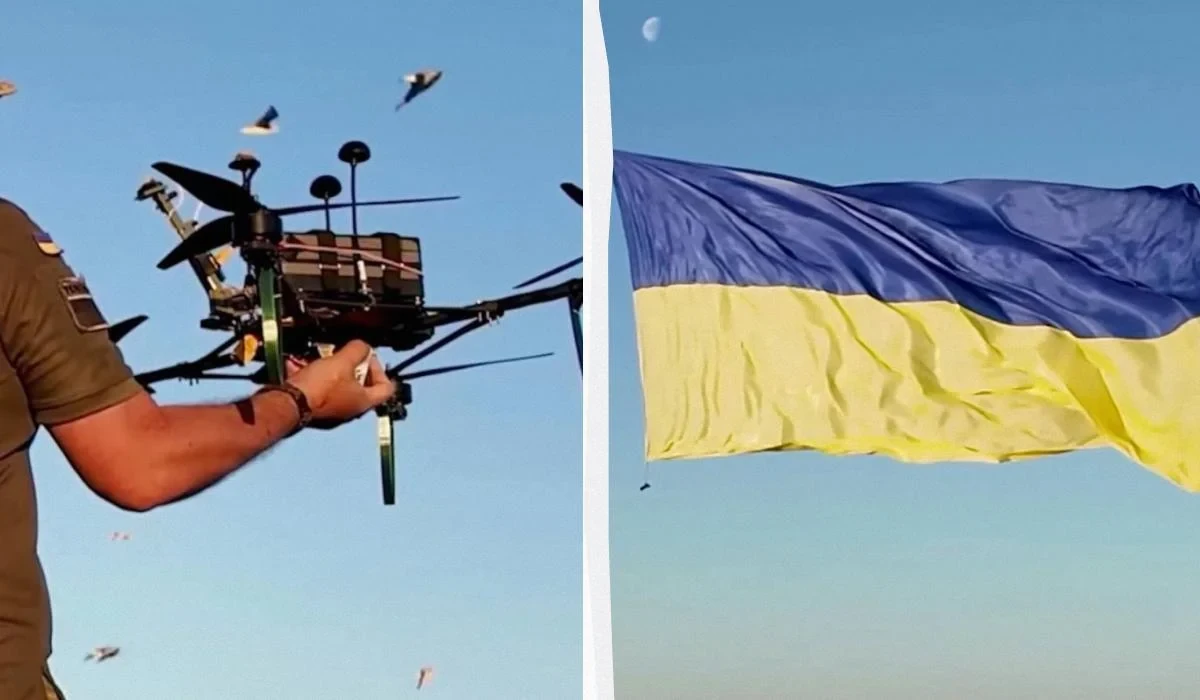 Над Чорним морем дроном підняли найбільший прапор України на Одещині